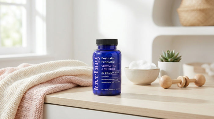 What probiotic strains help with postpartum mood and energy?
