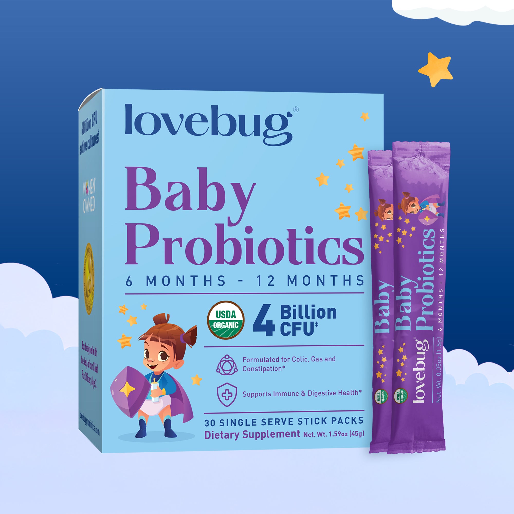 6-12 Months Baby Probiotic Powder with Prebiotic Fiber - Lovebug