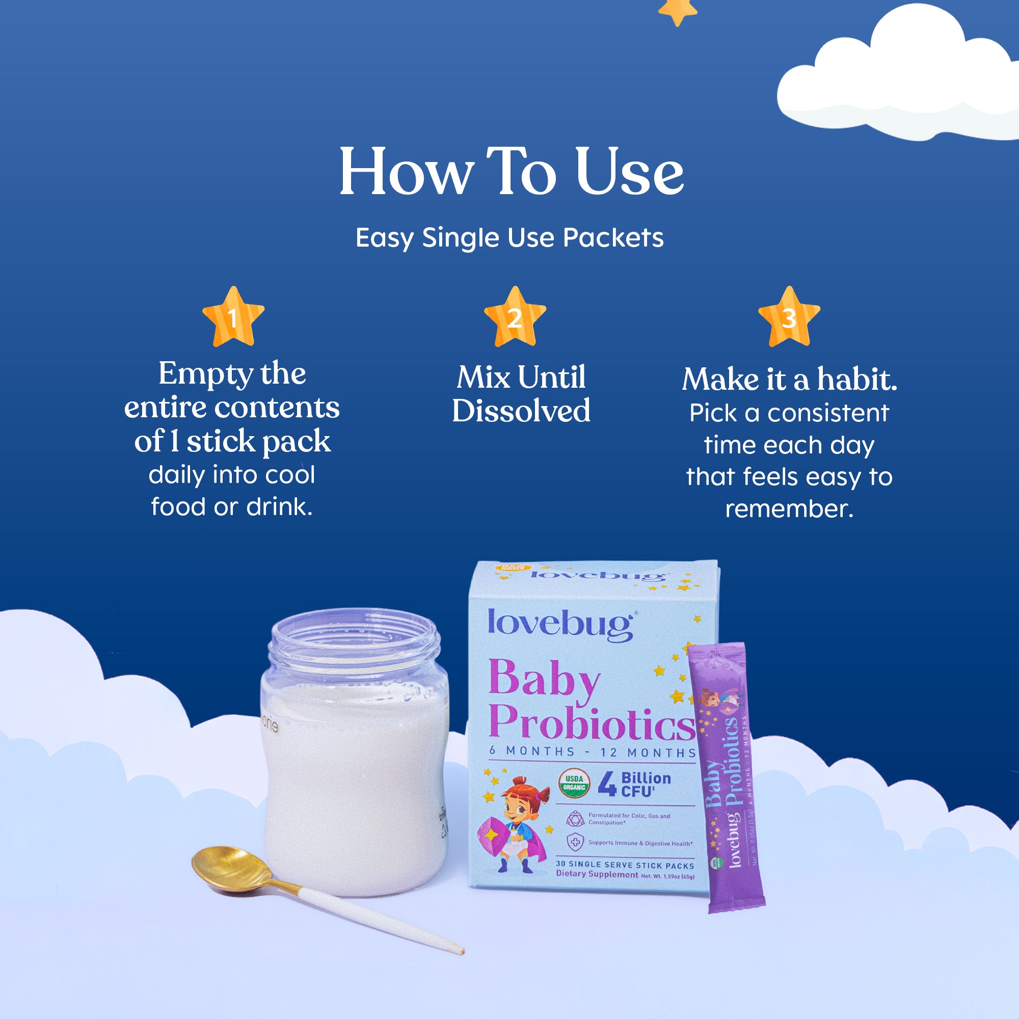 6-12 Months Baby Probiotic Powder with Prebiotic Fiber - Lovebug